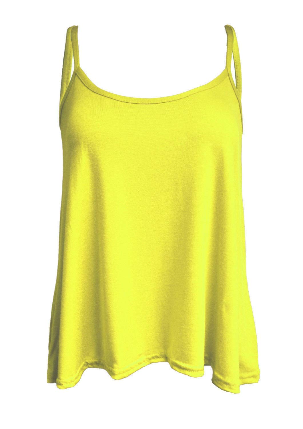Ladies Women Plus Size New Camisole Cami Plain Printed Strappy Swing Vest Top Flared Sleeveless (Yellow, XXXL UK 24-26)