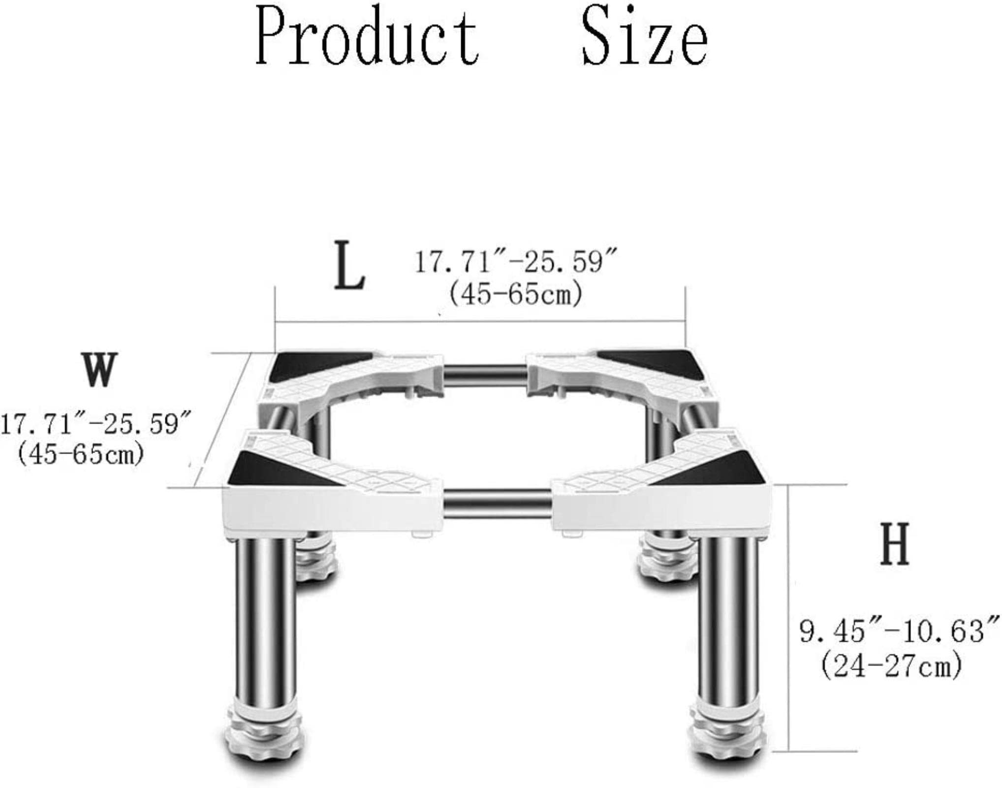 Base ajustable de alta resistencia para lavadora, plataforma de altura ajustable para lavadora y refrigerador, soporte de acero inoxidable, 4 pies, se adapta a electrodomésticos de 24 a 27 cm