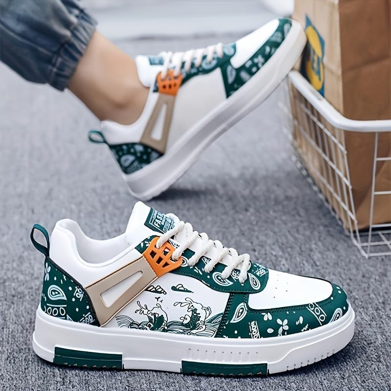 Trendy Pattern Skateboard Shoes for Men Non-Slip Lace-Up Casual Comfort Walking Sneaker3