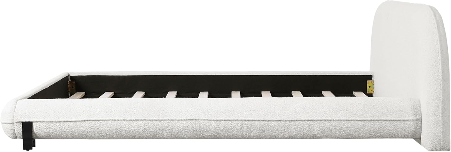 Queen Cloud Boucle Upholstered Bed Frame with Thick Padded Headboard, Modern Low Profile Platform Bed Frame with Metal Support, No Box Spring Needed, White
