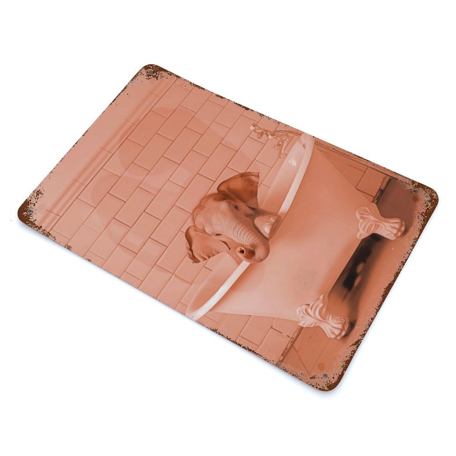 Vintage Rust Metal Sign Elephant in A Bathtub 11.8"x7.9", Shabby Chic Decor for Cafe, Home Bar And Lounge Decor
