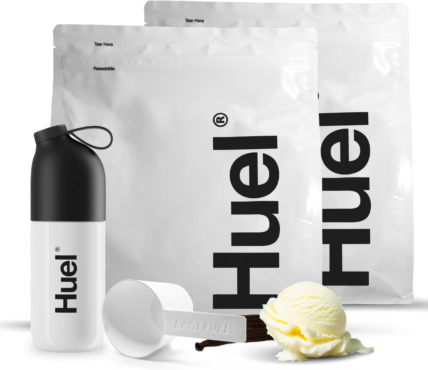 Huel Starter Kit - Includes 2 Pouches of Nutritionally Complete 100% Vegan Powdered Meal, Scoop, Shaker and Booklet (7.7lbs of Powder - 28 Meals) (Vanilla)