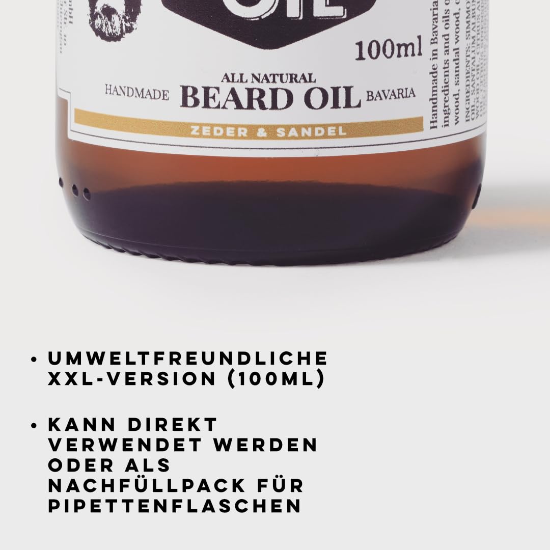 Beyer's Oil Olejek do brody cedrowy i sandałowy XXL 100 ml – 100% naturalna pielęgnacja brody – sprawia, że broda jest miękka i gładka
