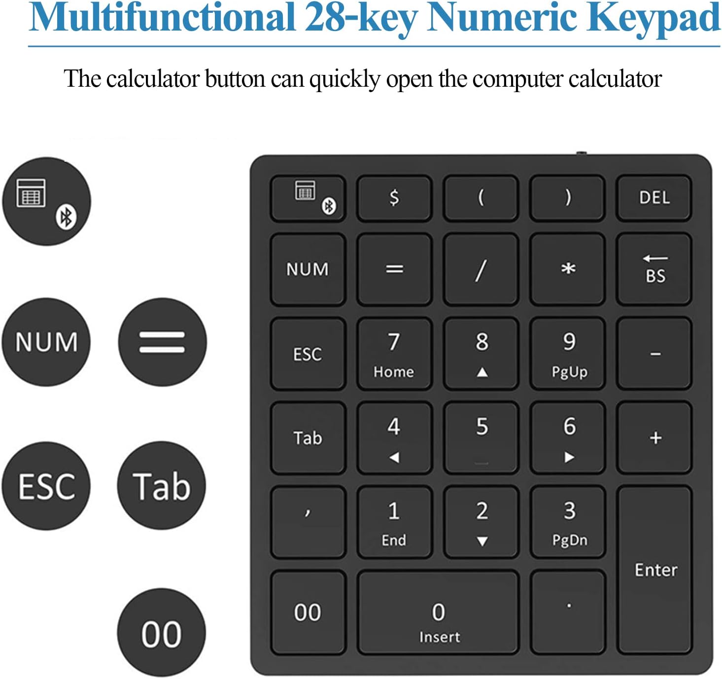 Bluetooth Numeric Keypad for Laptop, Mini UltraThin 28Key USB Number