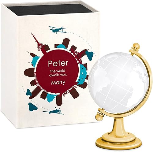 Maverton Globo de cristal para hombre - Globo del mundo en caja elegante para él - Mapa del mundo cortado con láser para viajero - Caja con