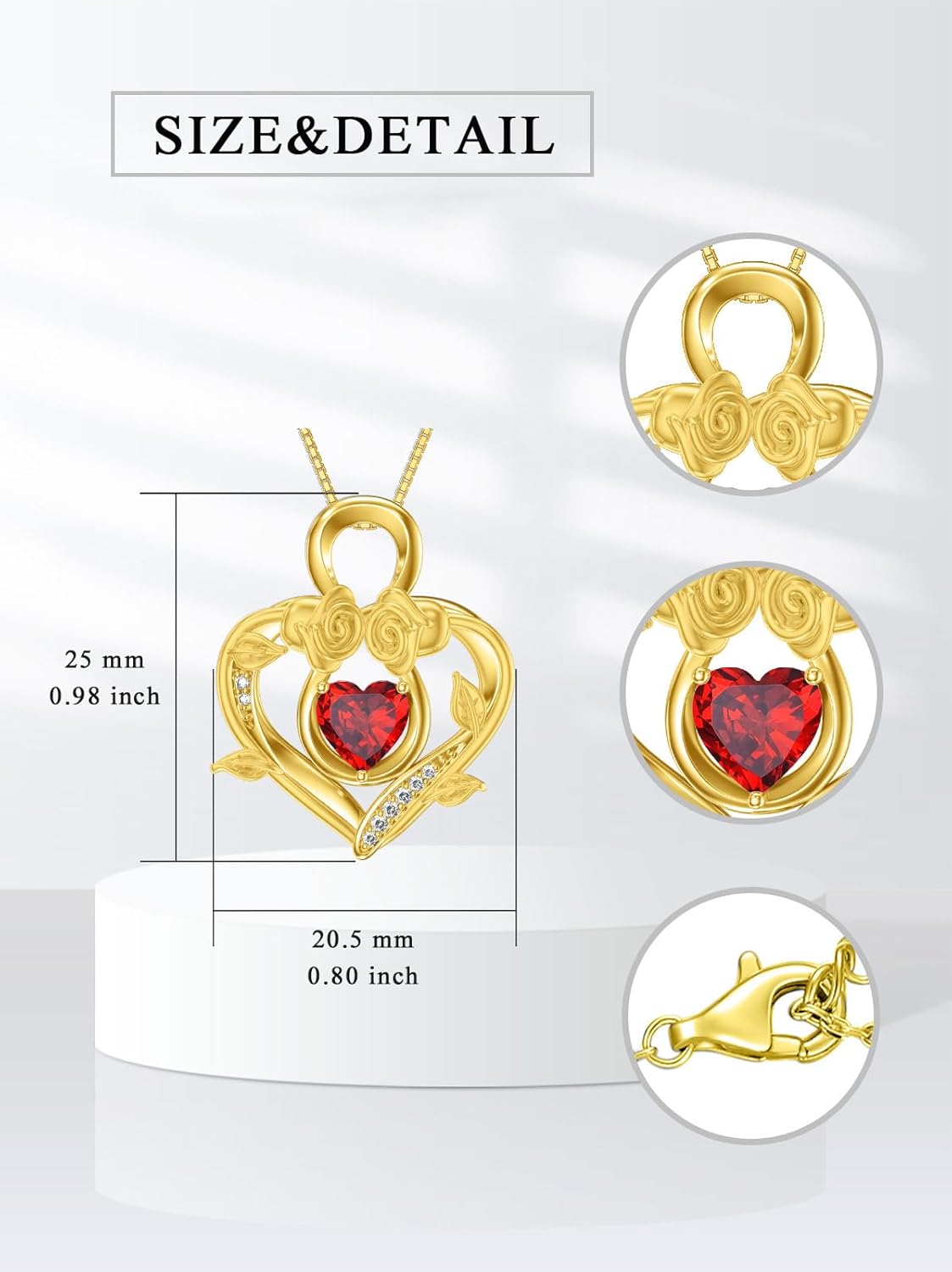 Midari 18K Gold Heart Birthstone Necklace 18K Gold Infinity Rose Necklace Birthday Christmas Jewelry Gifts for Women Wife Her Daughter Mom - Image 4