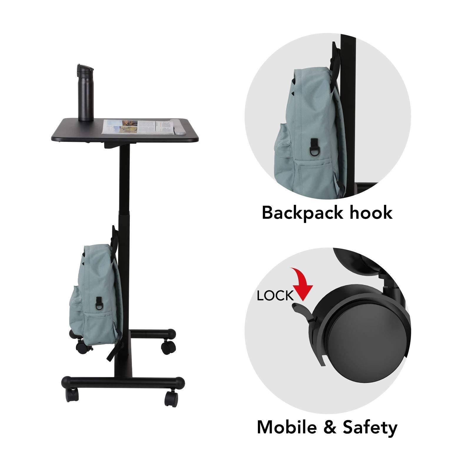 FLEXISPOT MT3 Medical Adjustable Overbed Table with Wheels Pneumatic