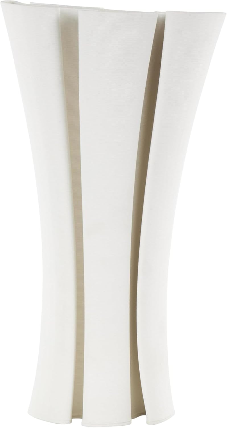 Deco 79 Ceramic Abstract Decorative Vase Ribbed Dimensional Folded Centerpiece Vase with Curvy Rim, Flower Vase for Home Decoration 8" x 7" x 15", White