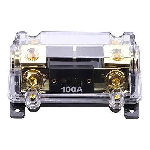 ZOOKOTO Soporte de fusibles de 100 A, soporte de fusibles ANL en línea de audio estéreo para automóvil, calibre 0 2 4 en salida con fusible de 100
