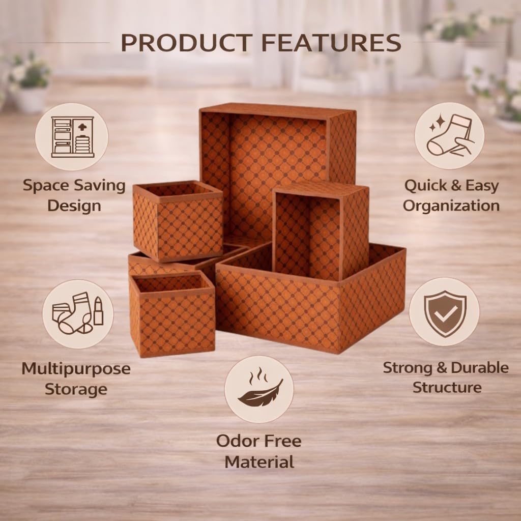 Closet Storage Bins Set of 6, Foldable Fabric Organizer Boxes for Clothes, Underwear, Socks & Accessories, Drawer & Shelf Storage Cubes