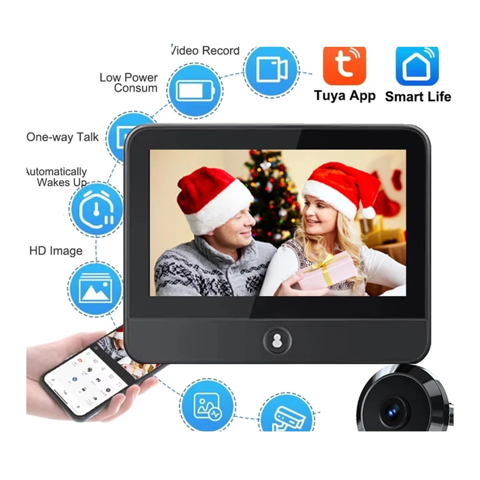 Tuya Smart Radar Türspion Kamera 2MP WiFi Video Türklingel (mit 64GB TF-Karte)