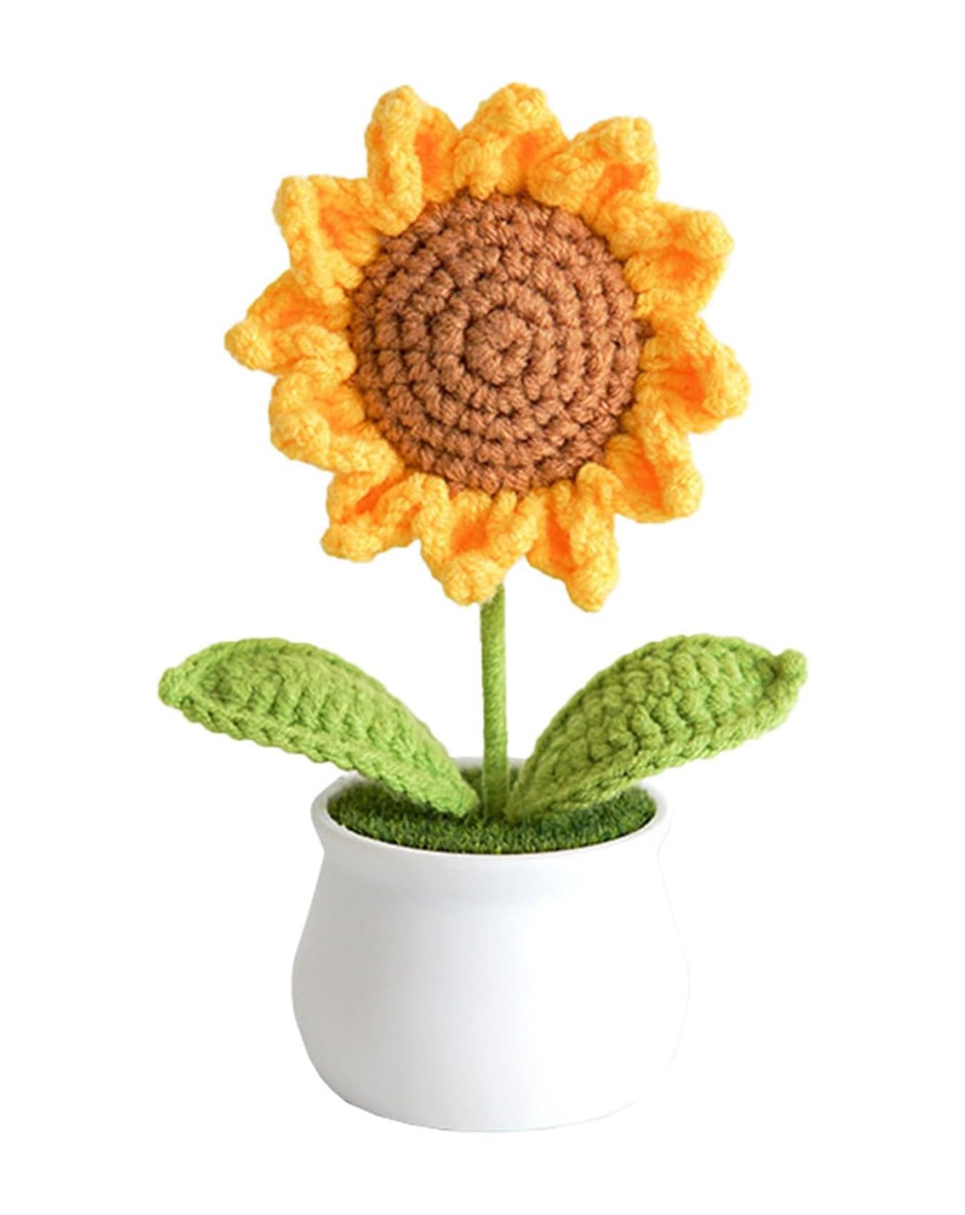 Mold Your Memories Crochet Flower Artificial Sunflower 1 PC. Artificial Flowers with Pot for Office Desk,car Dashboard,Home décor, Decorative Items for Living Room,Gifts for Woman (Sunflower 1PC).