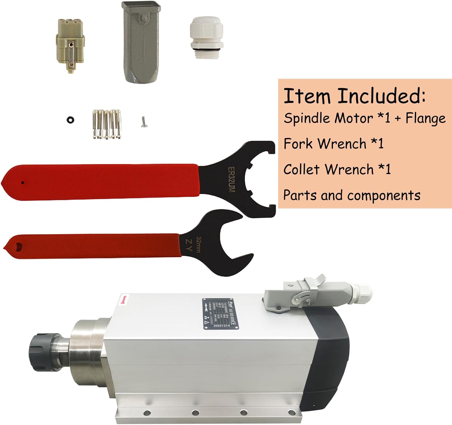 Spindle Motor 220V 6KW Square Motor 18000rpm with Flange ER32 Nut CNC Spindle Motor for Furniture Cutting Machine