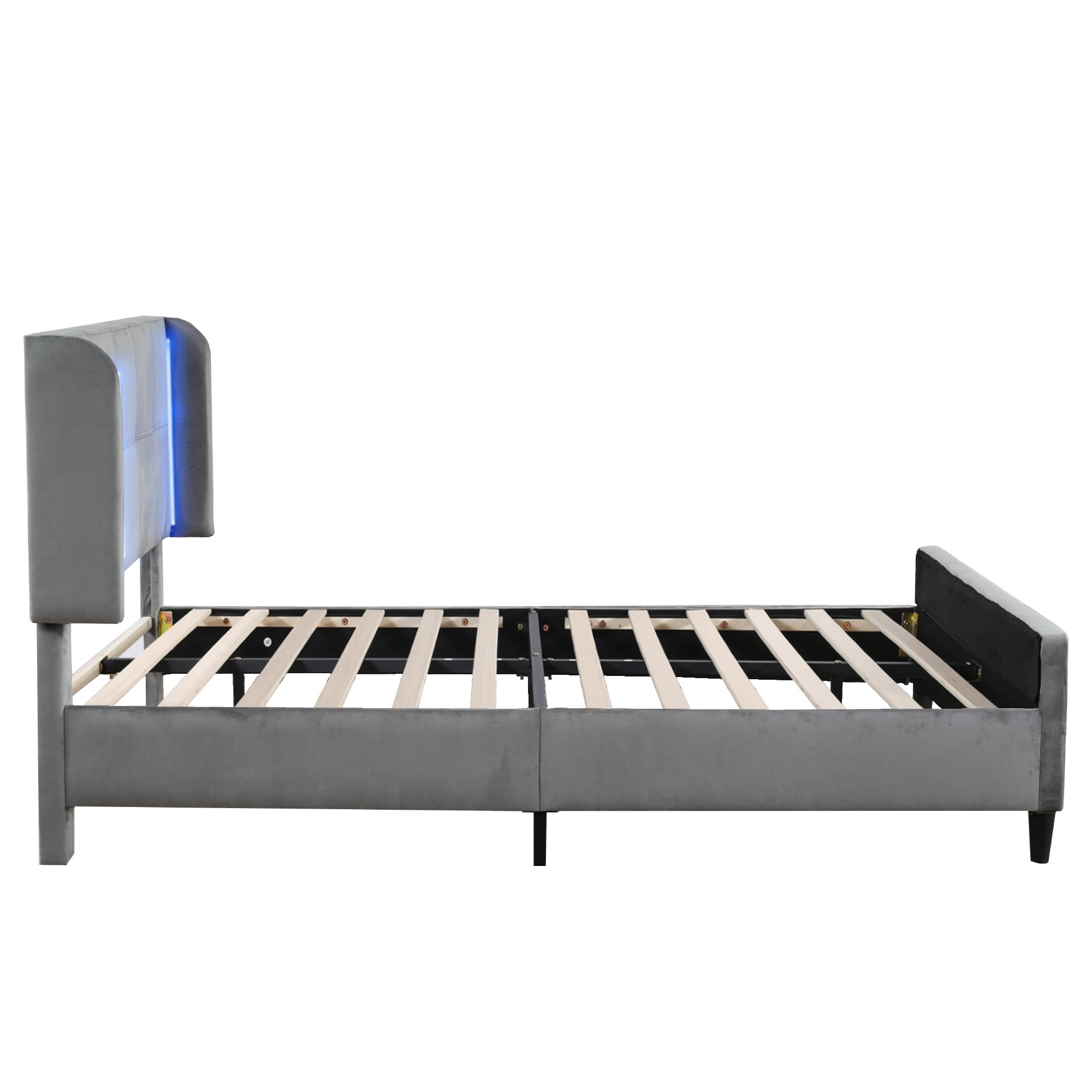 Soweiz Set per camera da letto completo, moderno e imbottito, 1 comodino+sgabello, letto matrimoniale con orecchie laterali, comodino, velluto, grigio (140 x 200 cm)