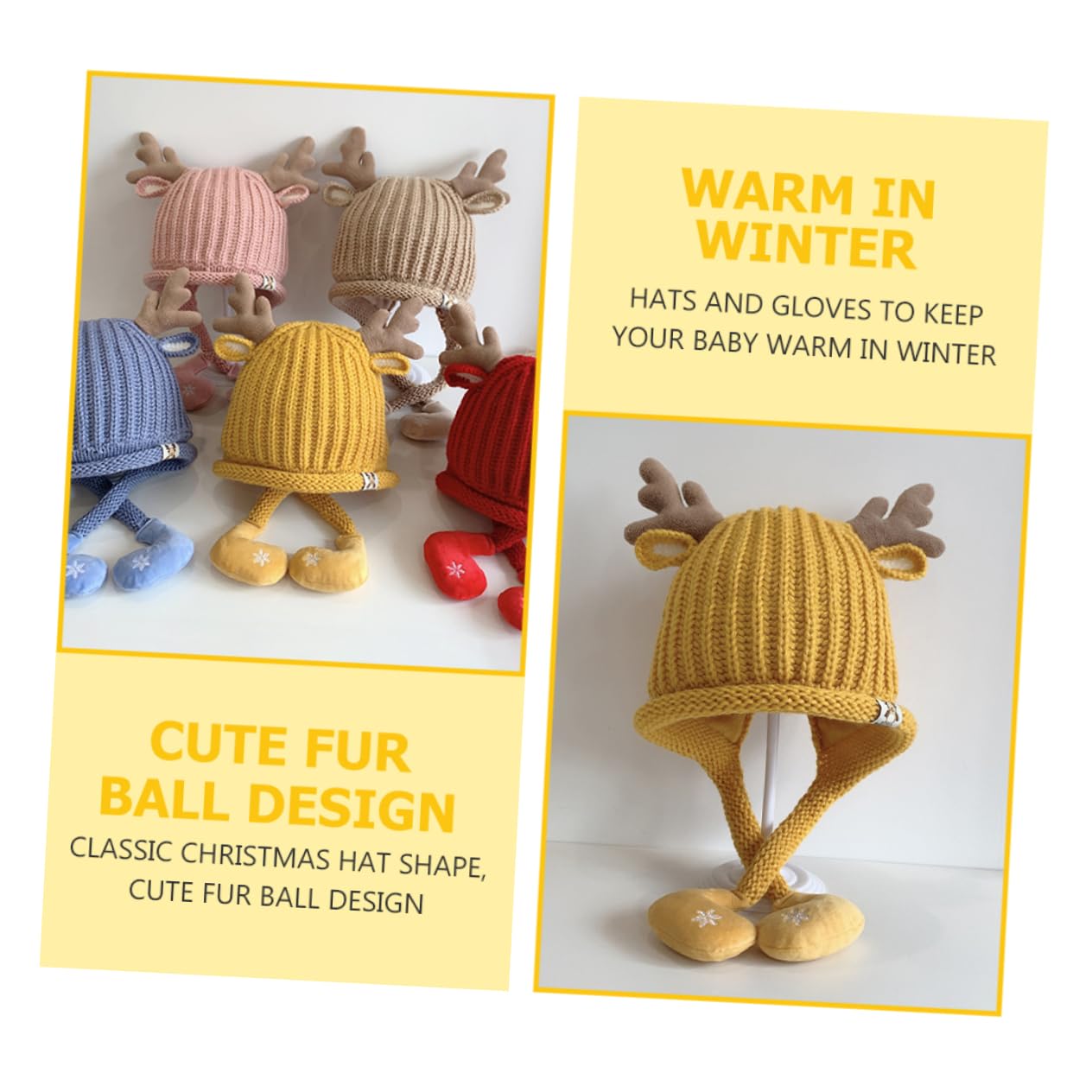 PACKOVE Sombrero Tejido Gorro Tejido Bebe Gorro De Navidad para Niños Sombrero De Navidad para Niños De Astas De Reno De Alce Novedoso De Punto Yellow Acrílico