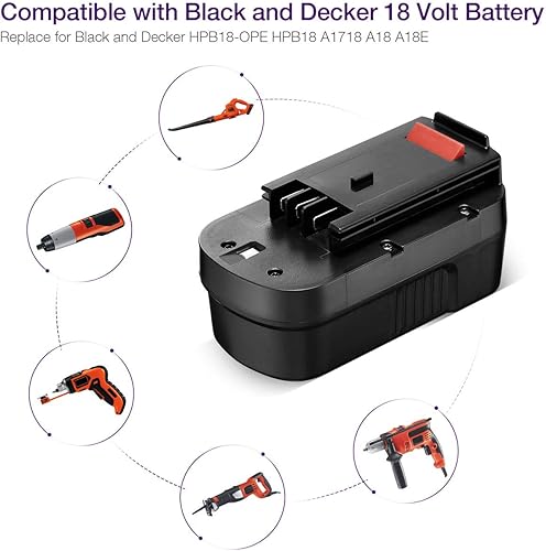 Miniatura 4 de 18V Battery & Charger 3.7Ah HPB18 for Black and Decker 18V 244760-00 A1718 FS18FL FSB18 Firestorm + 90571729-01 Multi-Volt Output Battery Charger
