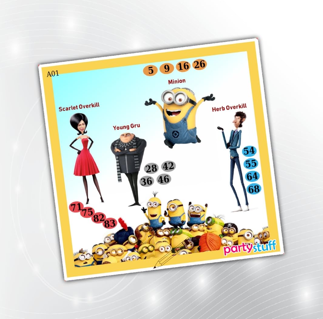 Party Stuff Minion theme Tambola Housie in Group Number Kukuba (18 cards, Card Paper)