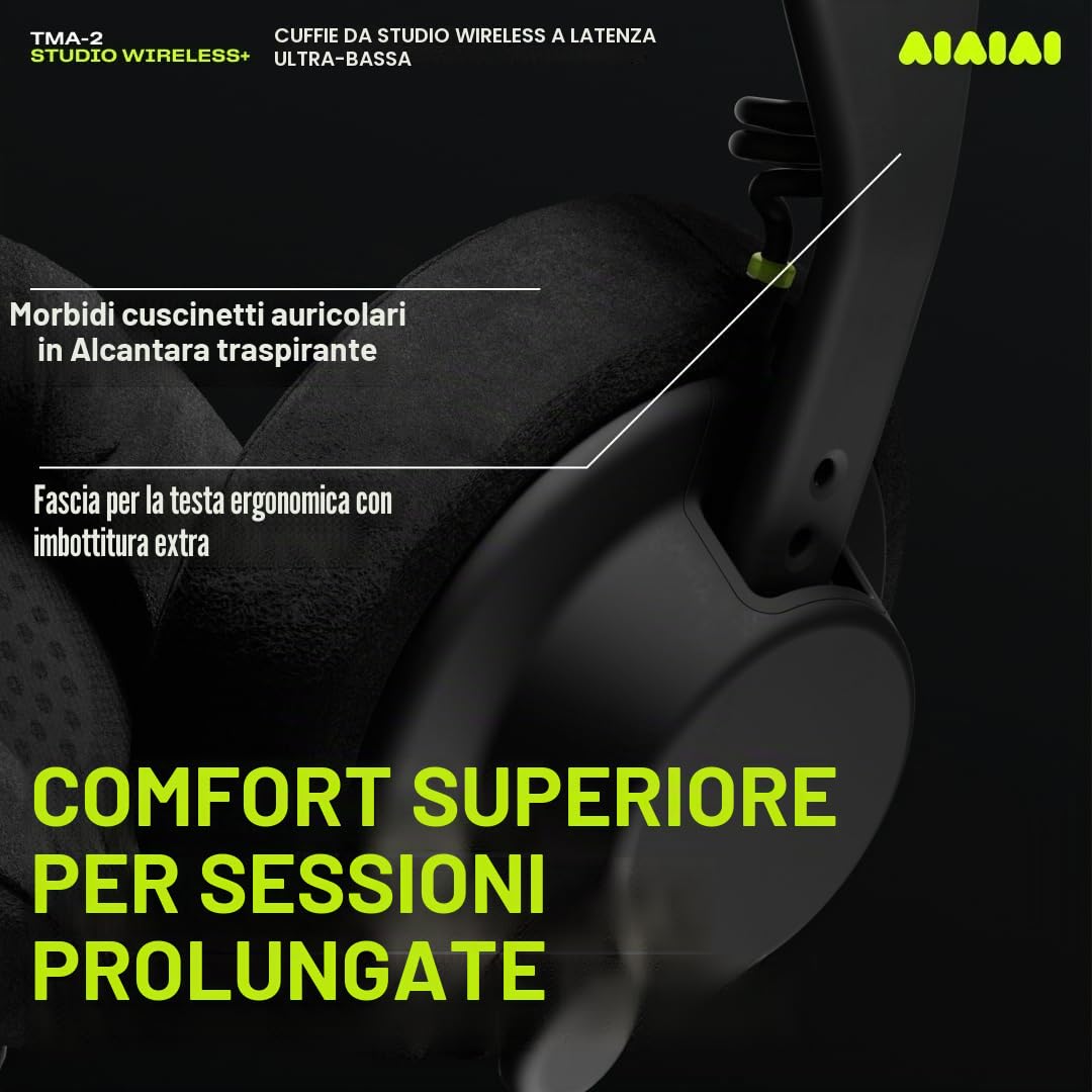 AIAIAI TMA-2 Studio Wireless+ cuffie professionali con audio wireless non compresso a latenza ultra bassa, cuscinetti over-ear in memory foam, Bluetooth integrato e cavo spiralato rimovibile
