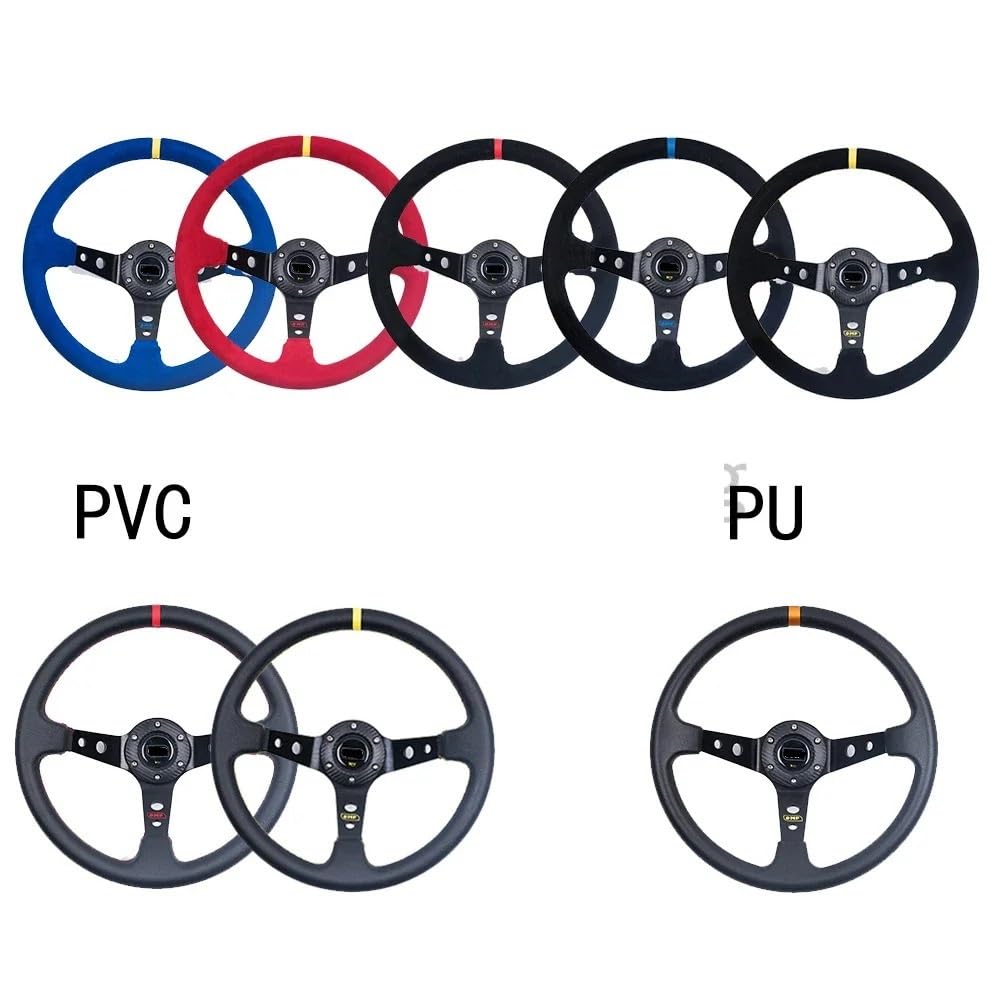 Volante Desplazado, Volante Deportivo Volante deportivo universal de 14 pulgadas y 350 mm de PVC y PU for carreras de coches de aluminio.(Leather-Black-Red)