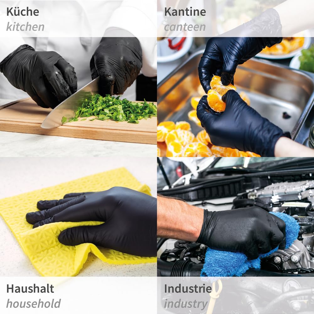 FRANZ MENSCH Hygonorm Nitrilhandschuhe Allfood Safe, schwarz, Gr. 9/L | puderfrei, 2500 Stück, Einmalhandschuhe latexfrei, Einweghandschuhe lebensmittelsicher