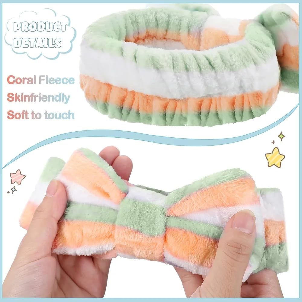 (Pack of 2) Facial Spa Makeup Cleansing Cute Bow Velvet Elastic Headband for Women- Multicolor 1
