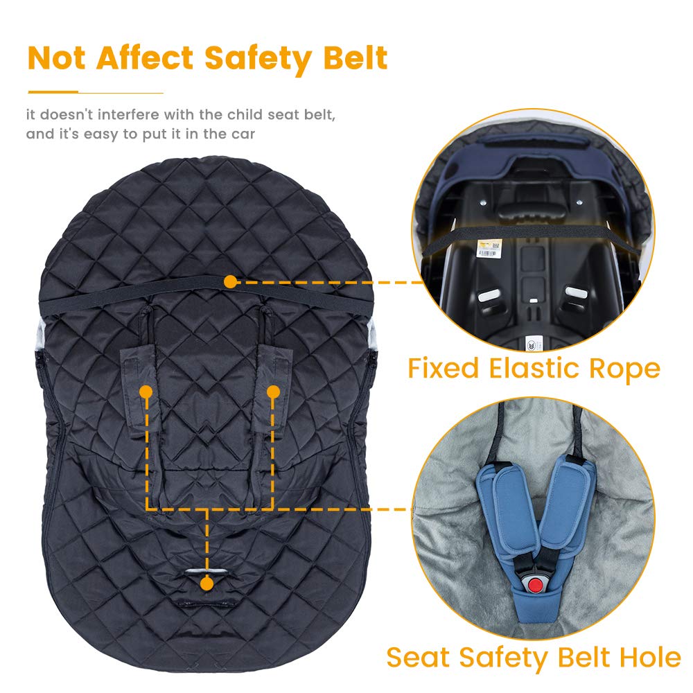 Orzbow Universale Sacco per Ovetto Invernale, Impermeabile Sacco a Pelo Termico per Seggiolino Auto (Maxi-Cosi/Römer/Cybex) con Imbracature a 3 e 5 Punti, Primavera e Autunno, Fodera Corta in Peluche
