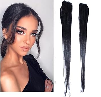 KYNA 2Pcs Side Cover Up Original Human Hair Clip In Extension/Streak for Women, Natural Black Brown (16 Inches)
