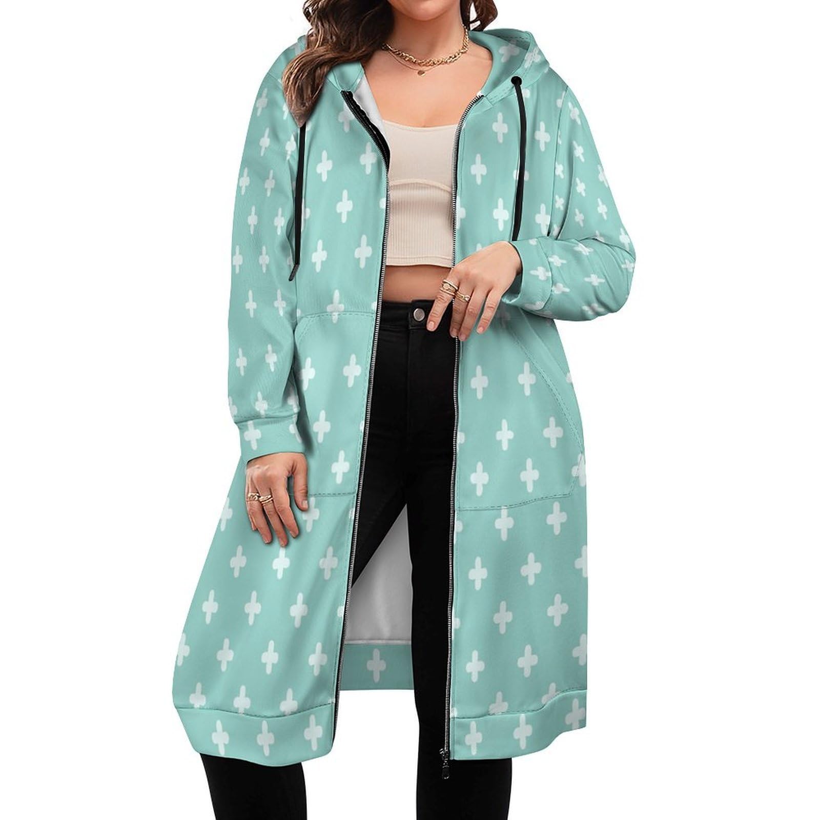Felpa Donna con Zip Felpe Sportiva con Tasche E Cappuccio Motivo A Croce Semplice Morbida Invernale Giacca Regolabile Confortevole per Uso Quotidiano Casual