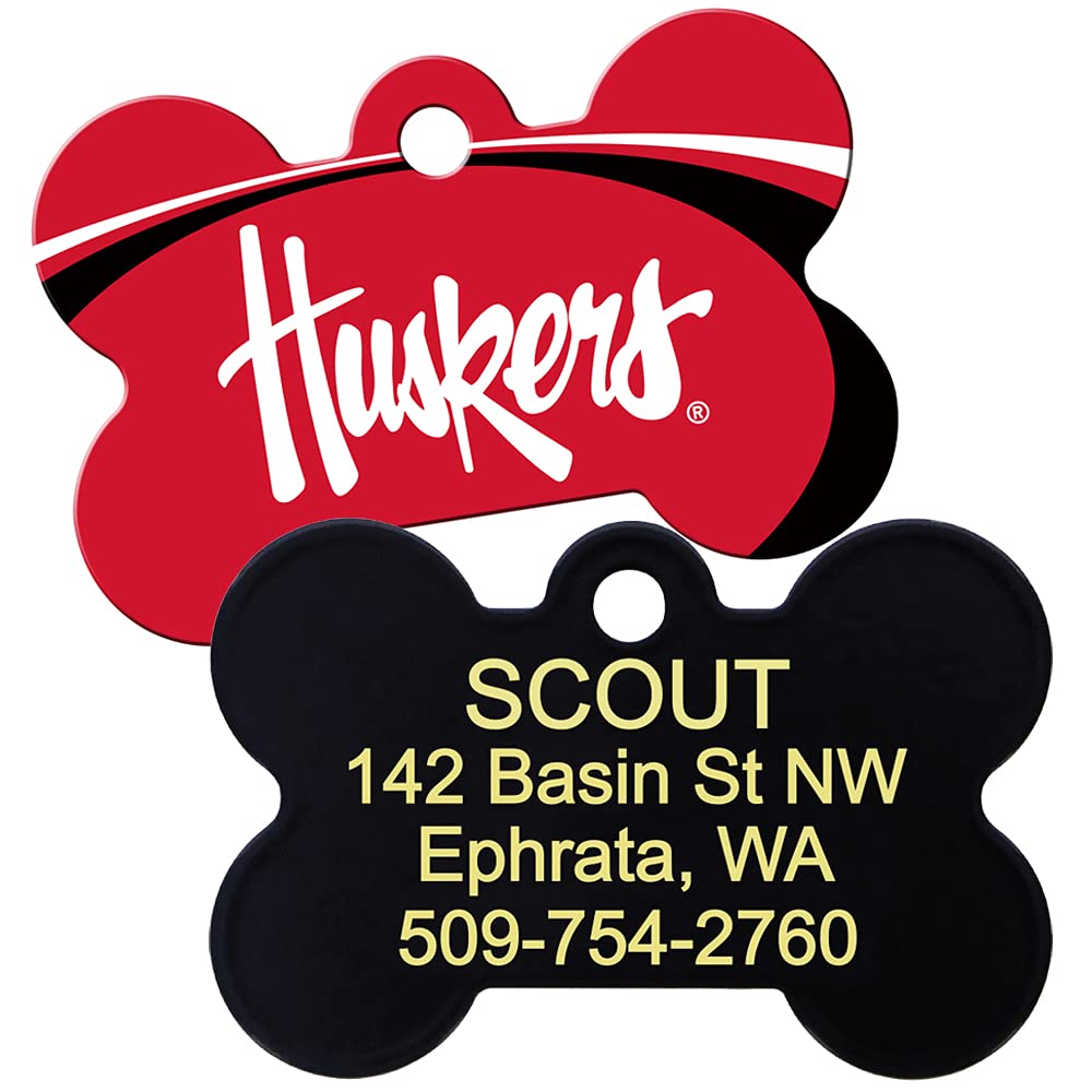 GoTags Nebraska Corn Huskers NCAA Personalized Engraved Sports Team Dog Tags, Bone Shape Pet ID Tags