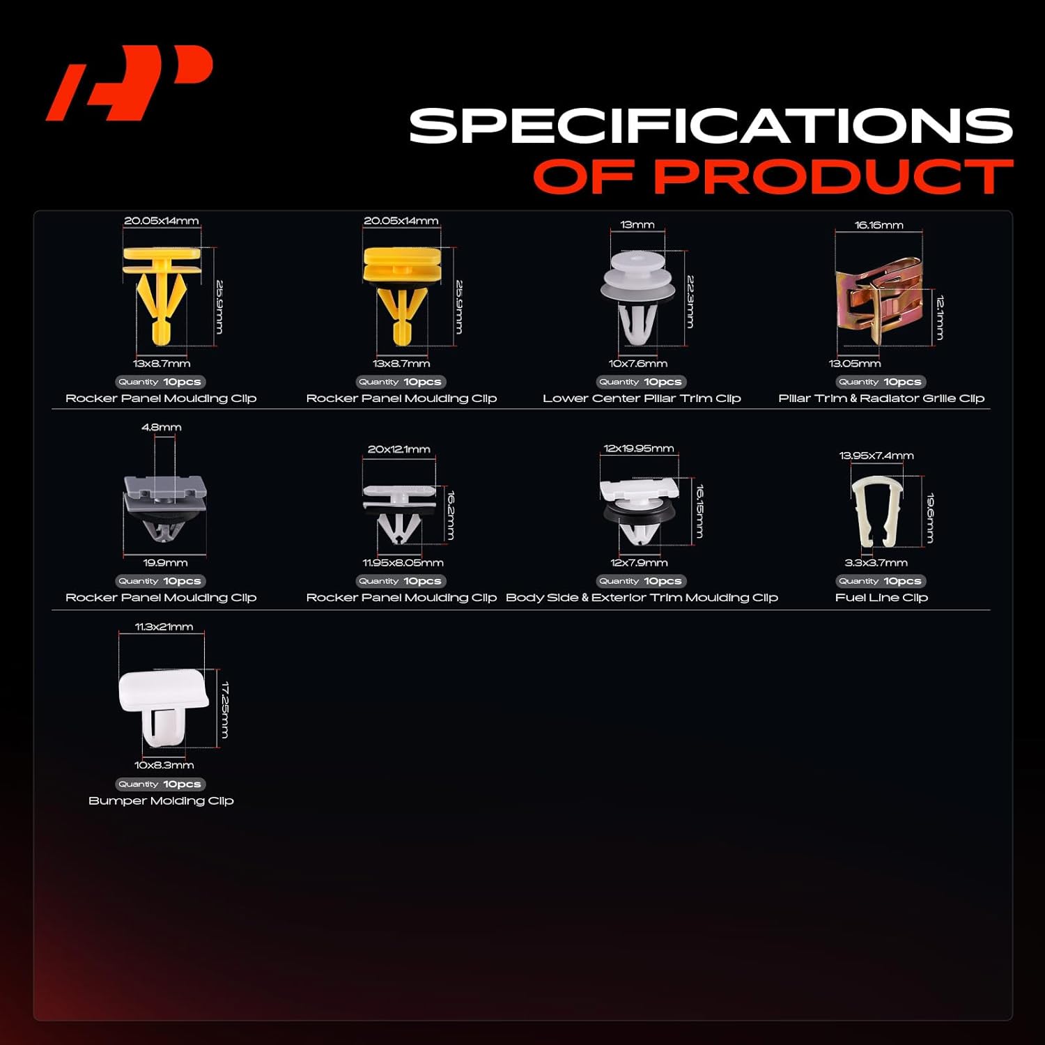 A-Premium 250-Pack (24-Type) Car Retainer Clip Kit Compatible with GMC Yukon 2021-2024 & Chevrolet Suburban 2021-2024 Bumper Fender Auto Push Pin Plastic Rivet Fastener Replacement Set, w/Removal Tool