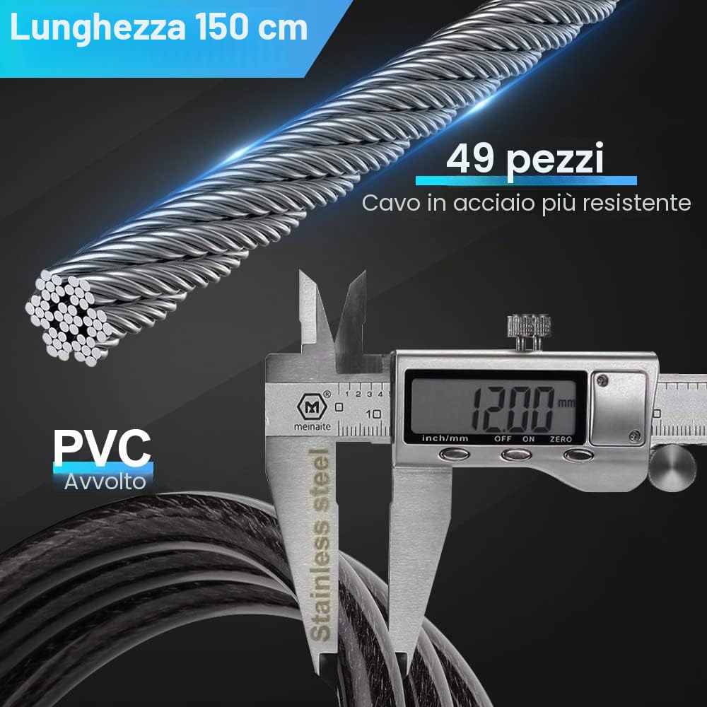 eLinkSmart - Lucchetto impermeabile con cavo in acciaio lungo 150 cm, per bicicletta, scooter, moto, porta, recinzione, cancello, app per telefono e orologio iOS, sblocca USB C