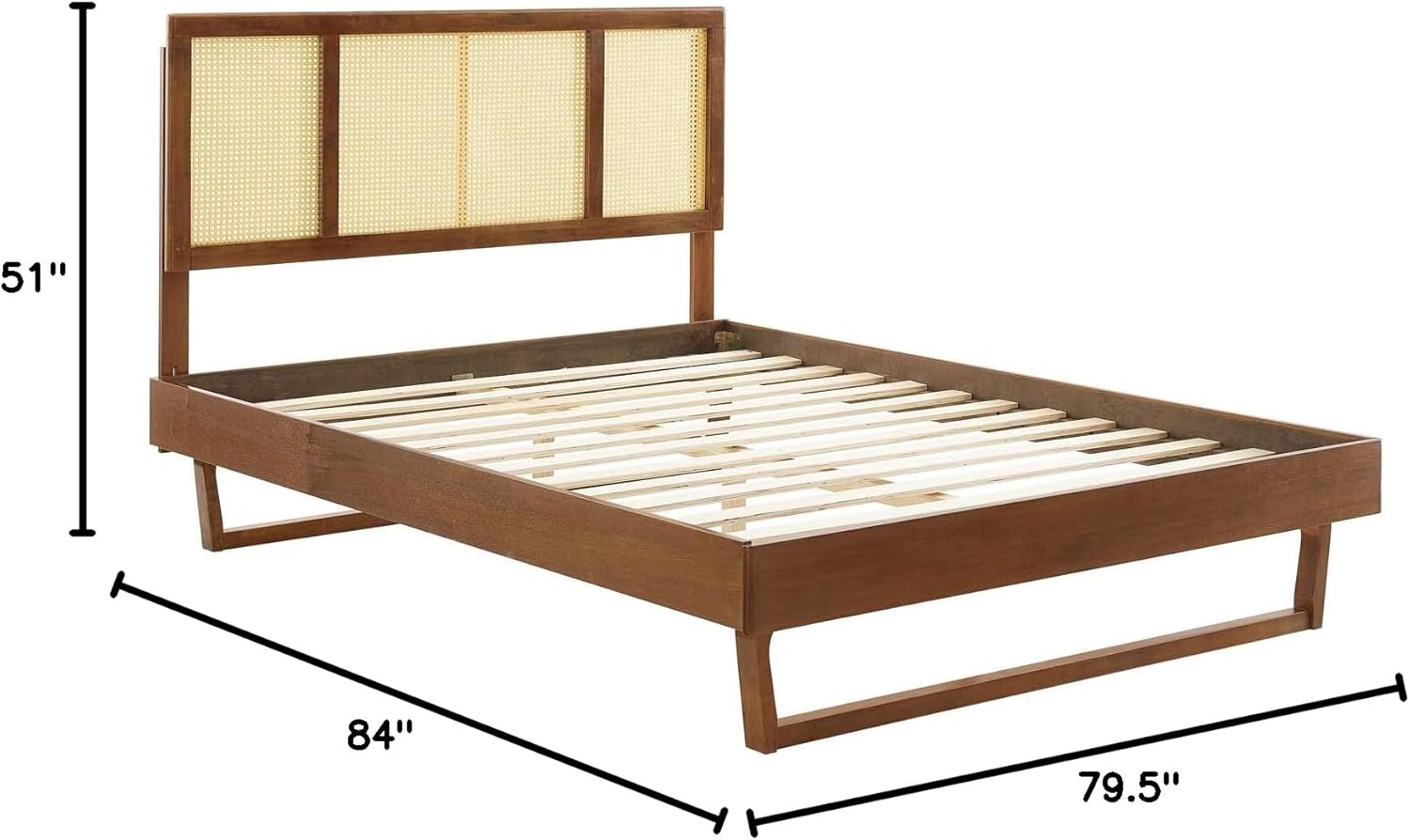 Modway Kelsea Cane and Wood King Platform Bed with Angular Legs in Walnut