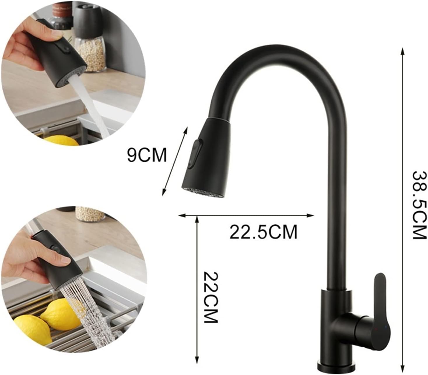 Brushed Nickel Kitchen Faucet Single Hole Pull Out Spout Kitchen Sink Mixer Tap Stream Sprayer Head Chrome/Black Mixer Tap (Color : Black)