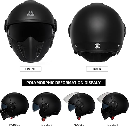 Miniatura 5 de TRIANGLE Casco de motocicleta de cara abierta 34 mitad para hombres con visera extra transparente, crucero, scooter, bicicleta de calle, aprobado