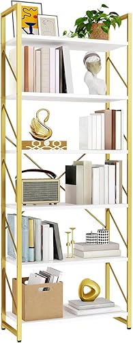 Vista 8 de YITAHOME Estantería alta de 6 niveles, moderna estantería dorada, estantes de almacenamiento abiertos para sala de Gold