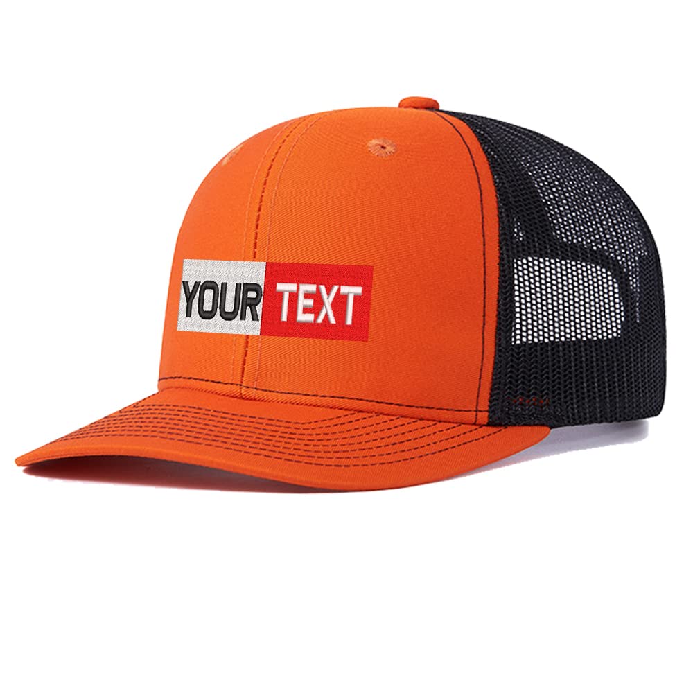 Unisex Orange Black Personalized Baseball Caps Custom Embroidered Adults Embroidered Adjustable 112 Trucker Caps Or Hats With Text & Logo