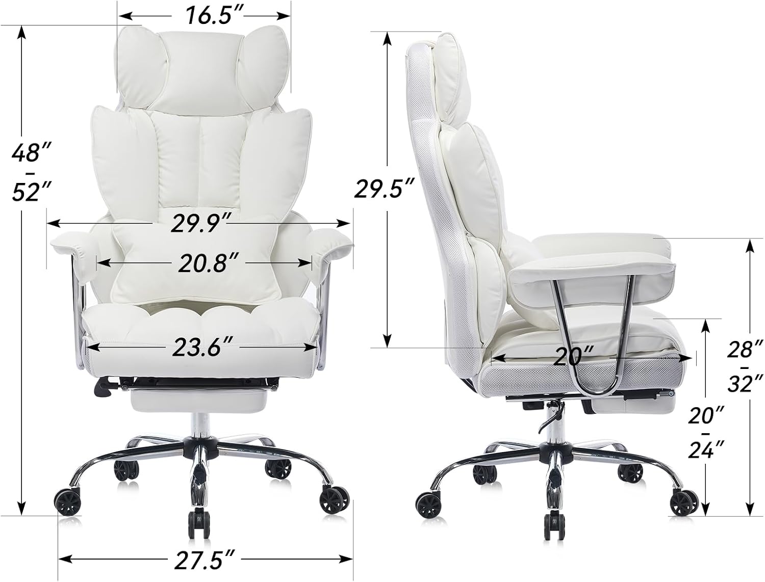 Big and Tall Office Chair 400lbs - Heavy Duty Executive Desk Chair with Footrest, High Back PU Leather Ergonomic Computer Chair with Extra Wide Seat & Thick Cushion for Home Office (White) image 2
