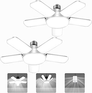 Kofarrten LED Garage Lights, 80W LED Garage Ceiling Lights with 5 Deformable Panels, 8000LM LED Shop Lights for Garages E26/E27 LED Light Bulbs for Garage Ceiling, Workshop, Warehouse (2 Packs)