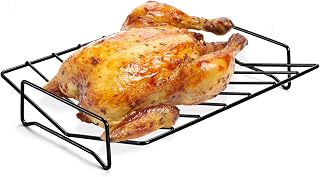 TreeLen 2-in-1 Rib Rack for Grilling & Smoking, Turkey Roasting Rack - 12x10 Inch Black, Oven Safe 575°F
