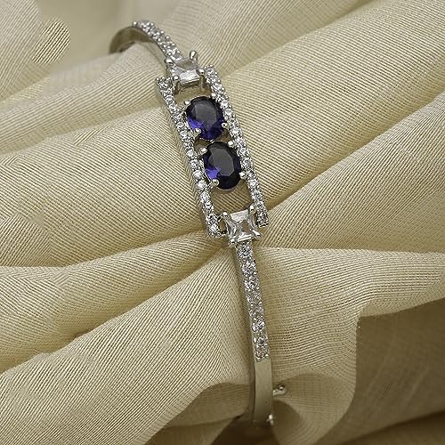 Image of ZENEME Rhodium-Plated Oval Shape American Diamond Studded Handmade Kada Bracelet For Girls and Women