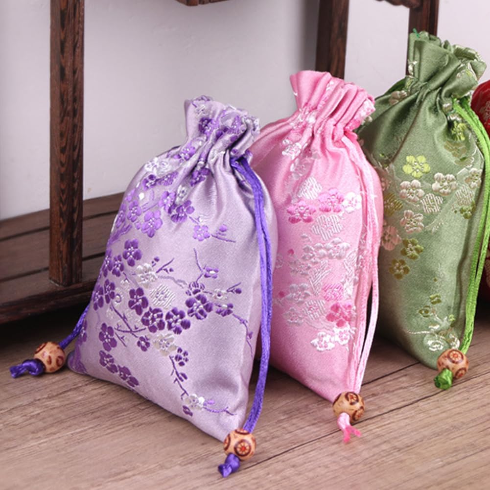 12 Stück Seidenbrokat-Kordelzug-Schmuckbeutel, 6 Stile, große und kleine Größen, chinesische Seiden-Schmuck-Geschenkbeutel, bestickte Kordelzugbeutel, Schmuckbeutel, Geschenkbeutel für