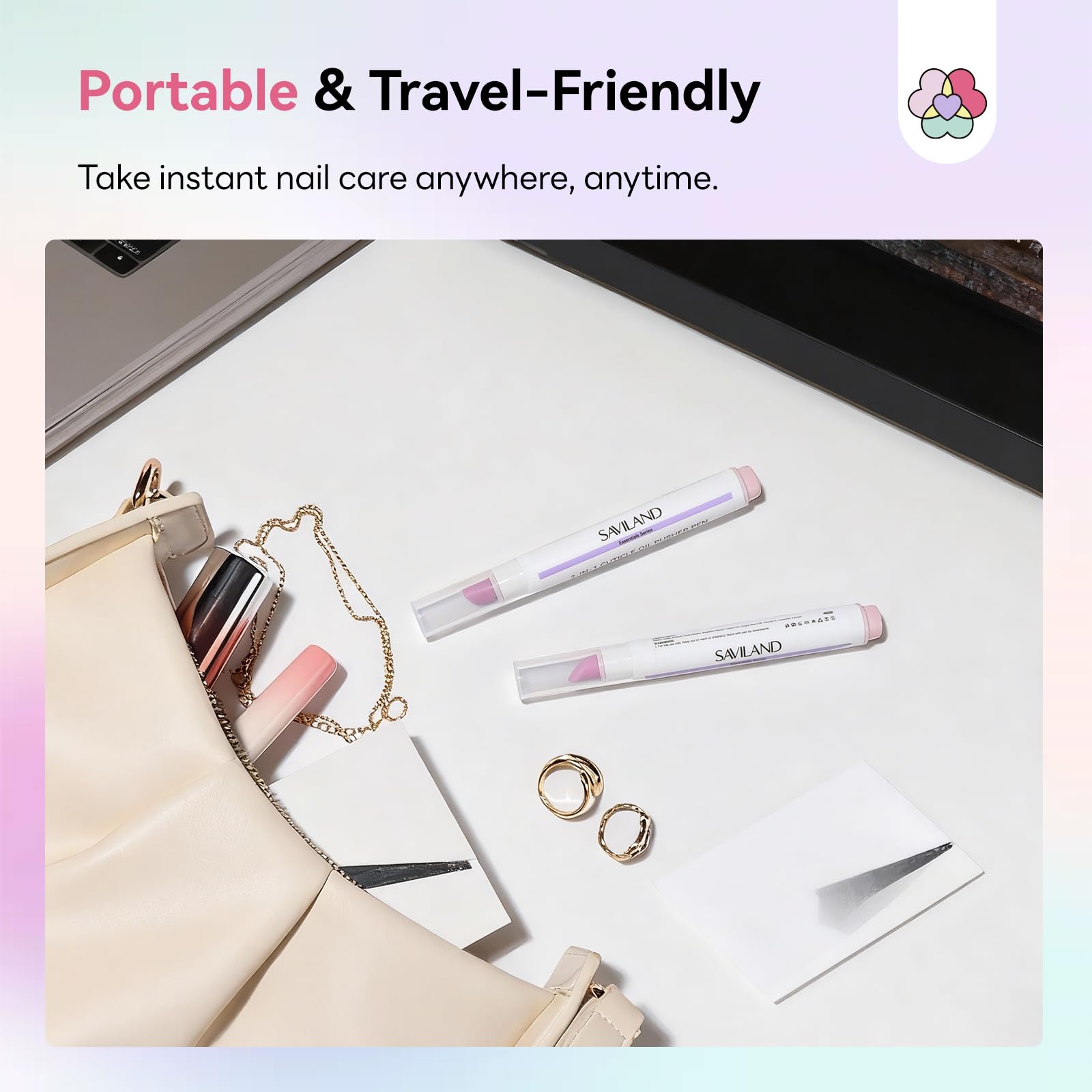 SAVILAND 3 in 1 Penna per Cuticole, 2 pezzi Cuticle Scrub Penna per Rimuovi Cuticole e Olio per Cuticole con Punta Ceramica per Pellicine, Unghie Screpolate e Secche