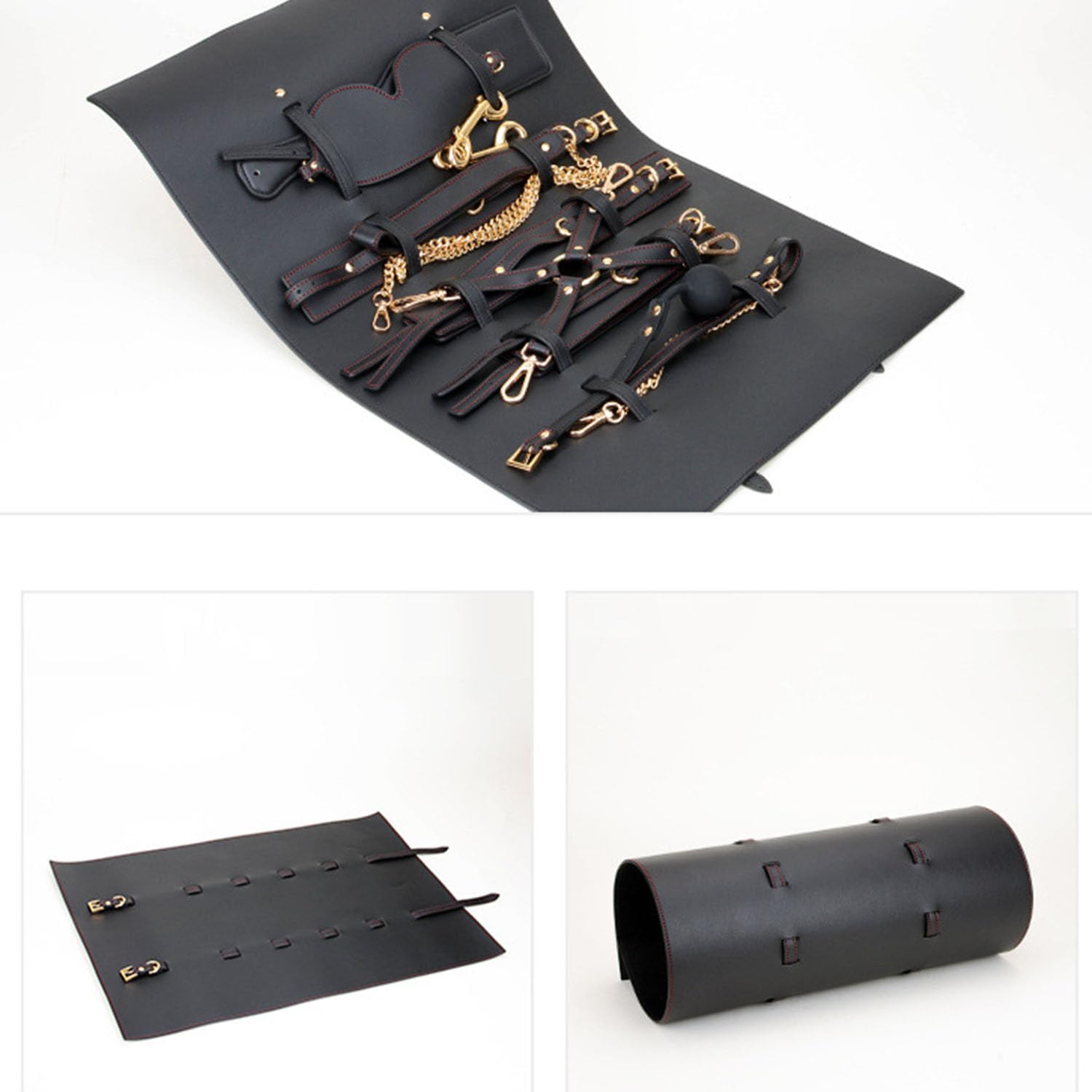 Ensemble de retenue de bondage, menottes, fers for les jambes, bandeau for les yeux, collier à boules, pagaie, chaîne de traction, ensemble de retenue avec sac de rangement, jouets sexuels