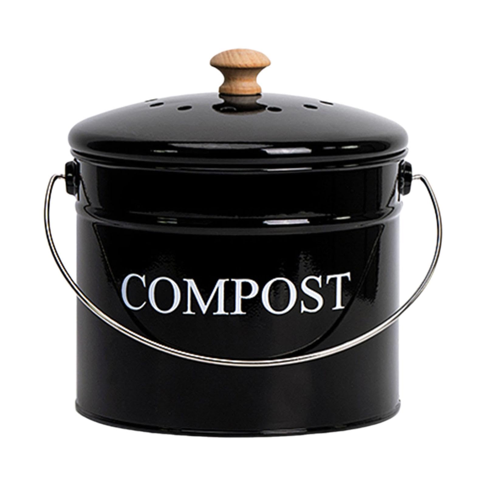 Composteur En Métal pour Cuisine, Poubelle écologique avec Poignée de Transport, Sans Odeur, Idéal pour La Maison, Noir