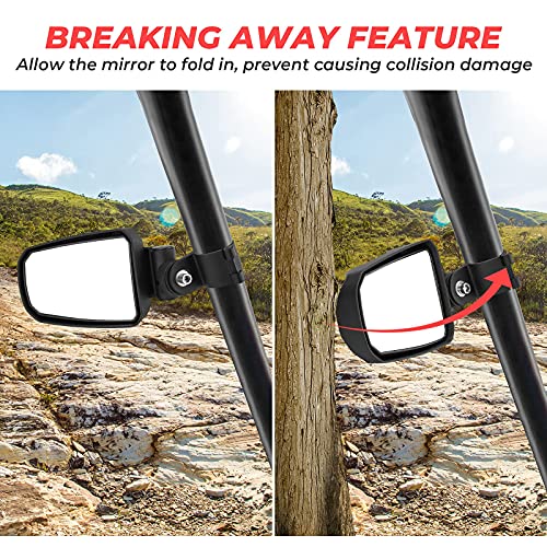 KEMIMOTO UTV Side Mirrors Adjustable Mirror Surface Folding for 1.75 in Roll Cage Fit with Windshield, Compatible with Polaris RZR 1000 S 900 XP 1000 Mule KRX Pioneer 1000 John Deere Gator Rhino