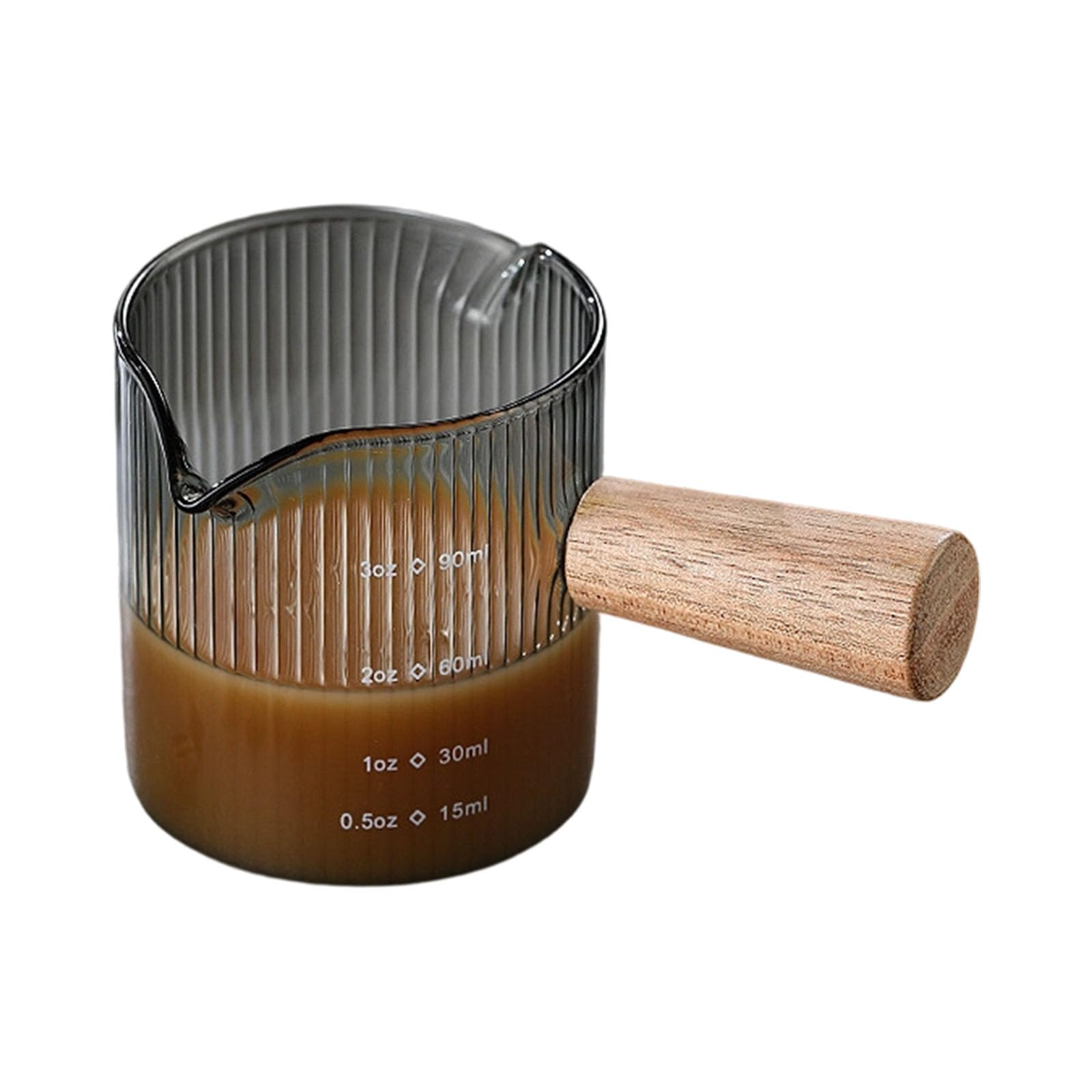 CAZSTYK Glass Coffee Milk Milk Frothing Pitcher with Wooden Grip and Spouts 90ml Capacity Measuring Cup for Precises Pouring Coffee Maker Tool Set