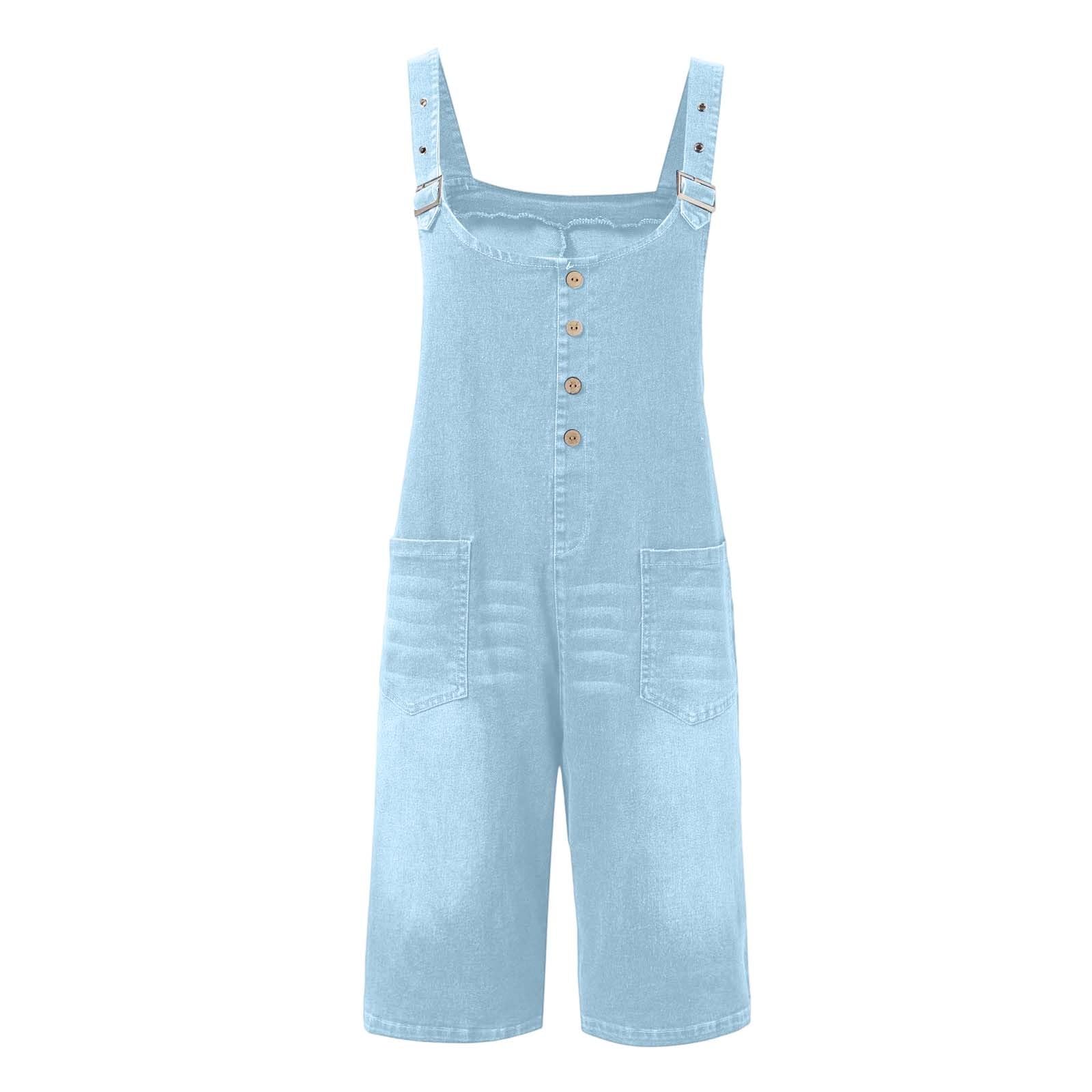 Générique Salopette Courte en Jean boutonnée Devant, Jambes Larges et Amples, bavette Ajustable pour Femme, Tenue décontractée Tendance été