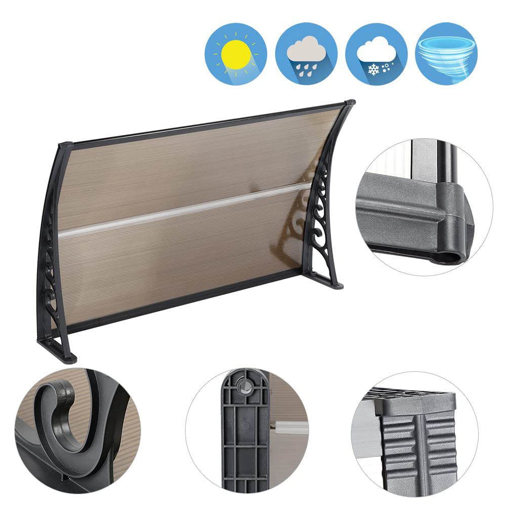 Marquesina Exterior Toldos Refugio de Nieve Toldo Cubierta de Policarbonato para Puertas, Ventanas, Tejadillo, Reducción de Ruido, Múltiples especificaciones, Negro-marrón (100×150 cm)