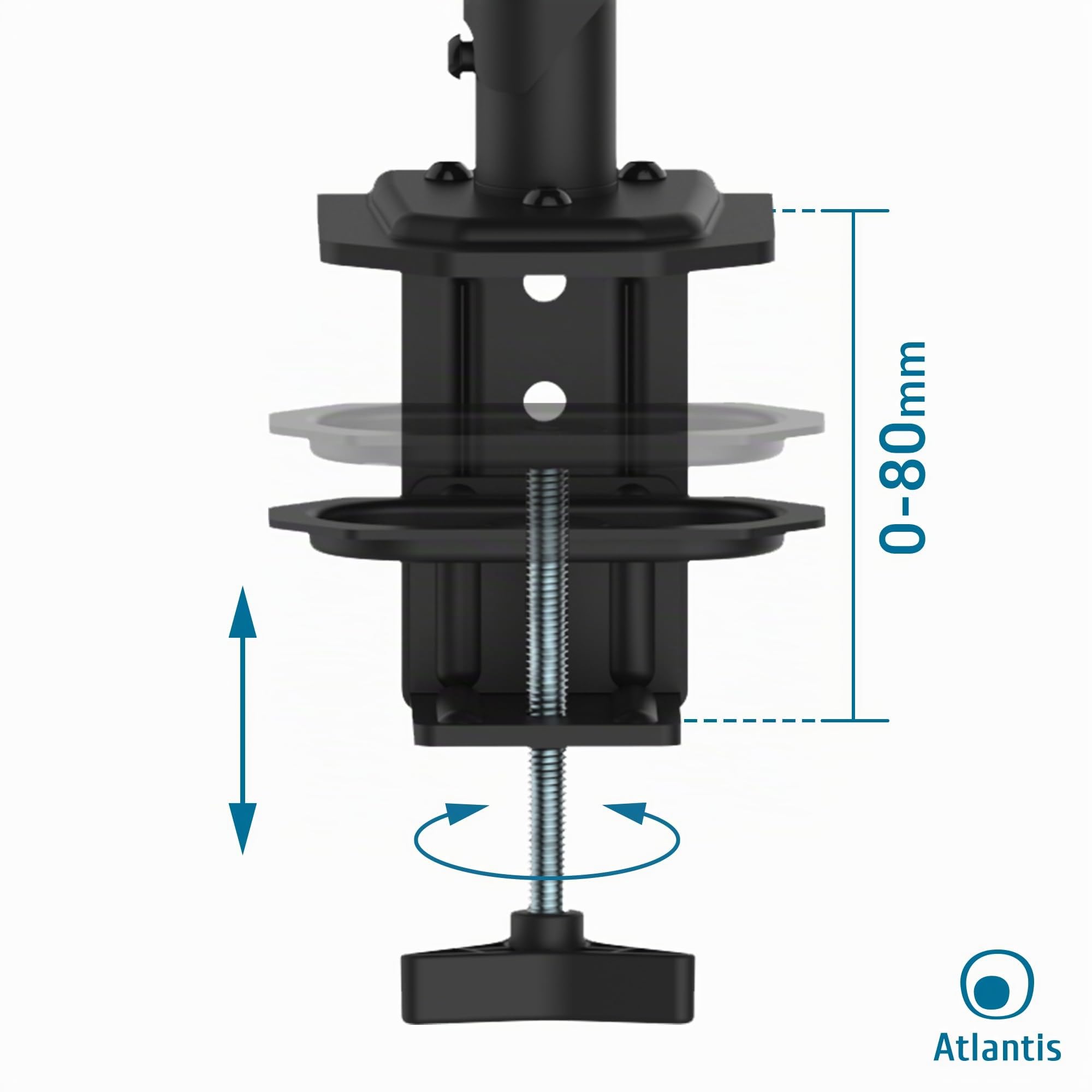Atlantis P022-D306ASN GAS Lift Supporto e Braccio per Monitor PC singolo da 13" a 32",Max 8Kg. Altezza regolabile, snodabile. Inclinaz +/- 45°, Pivot +/- 180°, Rotaz 360° e Giro 180°. Vesa 75/100.