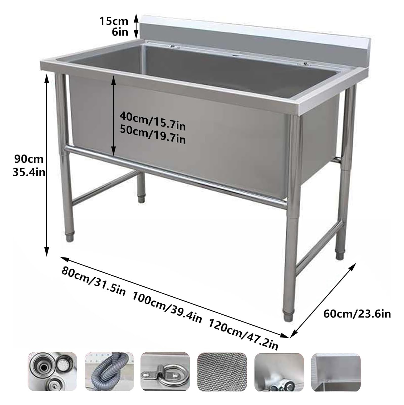 JINMLBO Large Dog Bathtub Dog Bathing Station for Home,Stainless Steel Professional Pet Dog Grooming Bath Tub,Pet Washing Station Sink Shower,Small Dog Washing Station(100cm/39.4in)